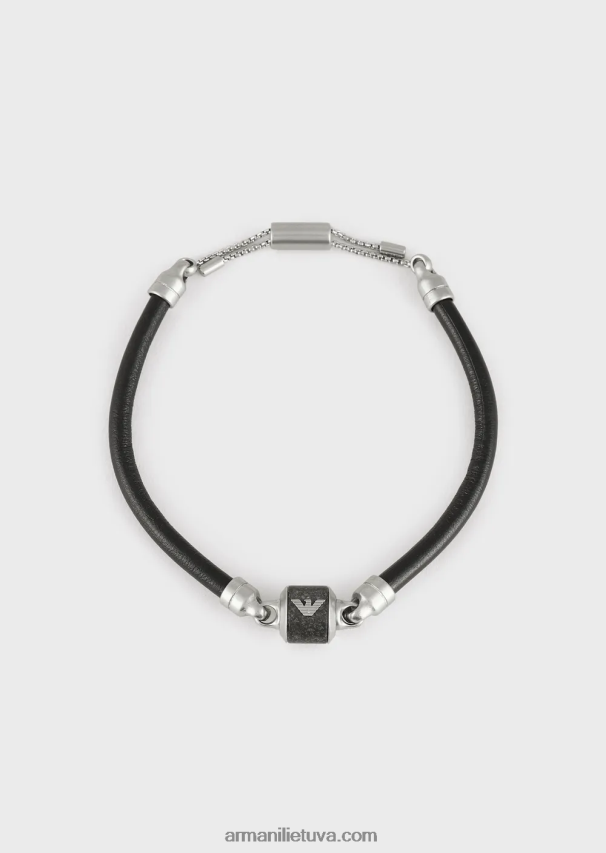 vyrų juodas Armani juodo marmuro ir odinė apyrankė 02482X2072