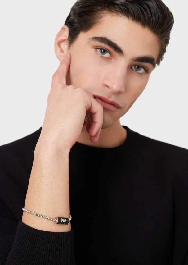 vyrų juodas Armani juodo matinio lako grandinėlės apyrankė 02482X2096