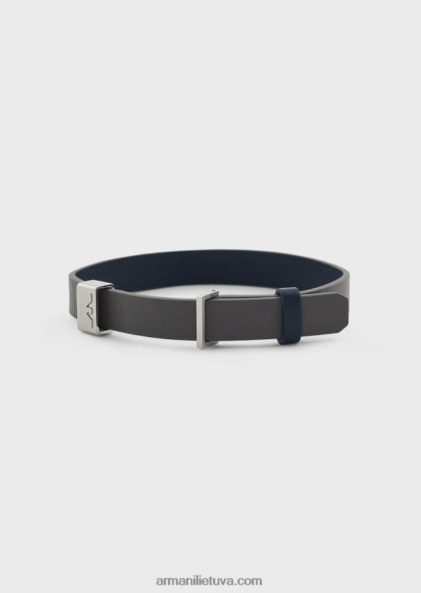 vyrų juodas Armani mėlynos ir pilkos spalvos odinė apyrankė 02482X2105