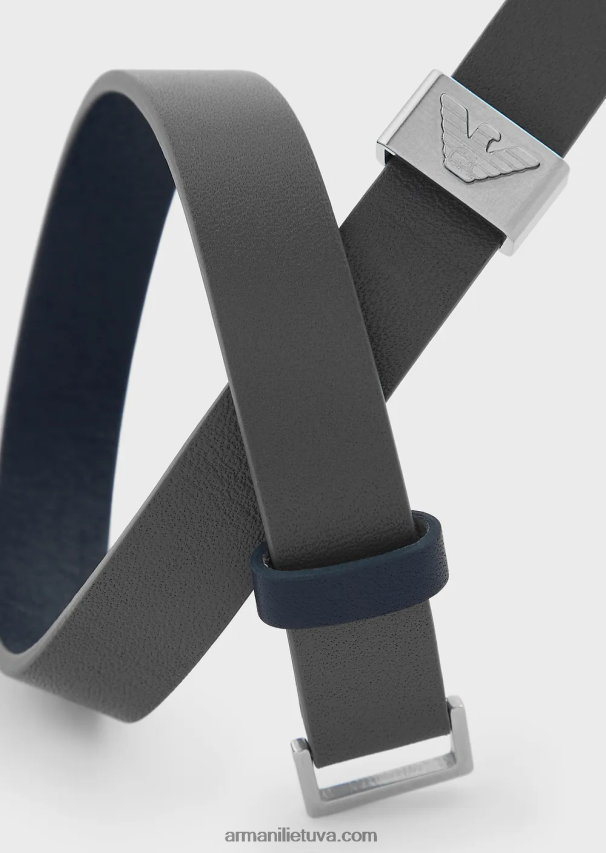 vyrų juodas Armani mėlynos ir pilkos spalvos odinė apyrankė 02482X2105