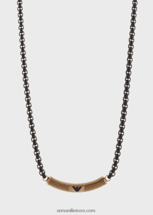 vyrų juodas Armani senovinis aukso atspalvio nerūdijančio plieno id karoliai 02482X2075