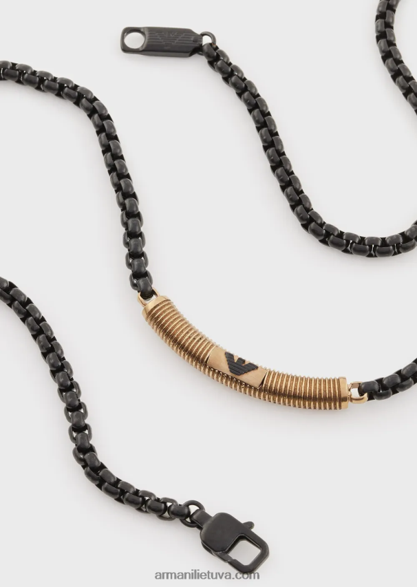 vyrų juodas Armani senovinis aukso atspalvio nerūdijančio plieno id karoliai 02482X2075