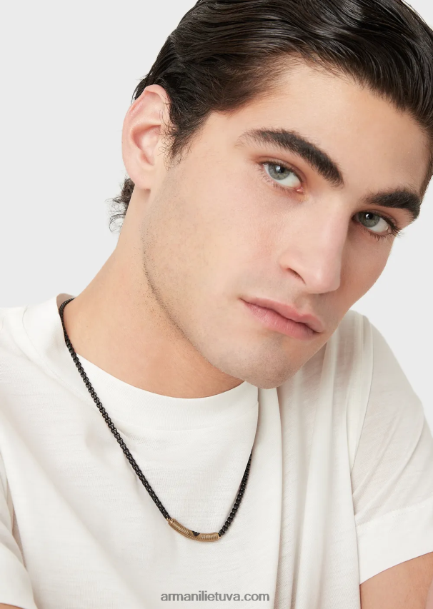 vyrų juodas Armani senovinis aukso atspalvio nerūdijančio plieno id karoliai 02482X2075