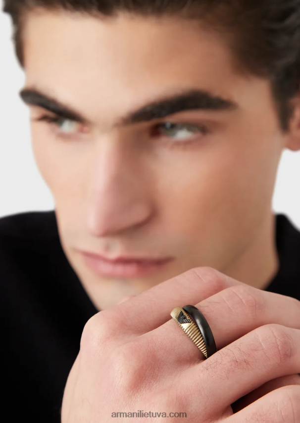 vyrų juodas Armani senovinis aukso atspalvio nerūdijančio plieno kamino žiedas 02482X2100