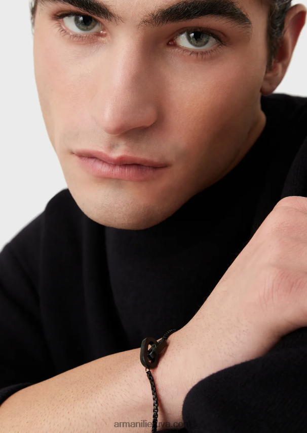 vyrų rozinis auksas Armani juodo atspalvio nerūdijančio plieno grandinės apyrankė 02482X2080