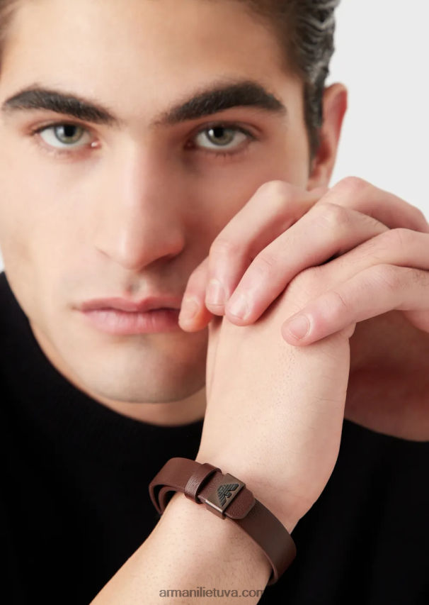 vyrų rudas Armani juodos ir rudos spalvos odinė apyrankė 02482X2082