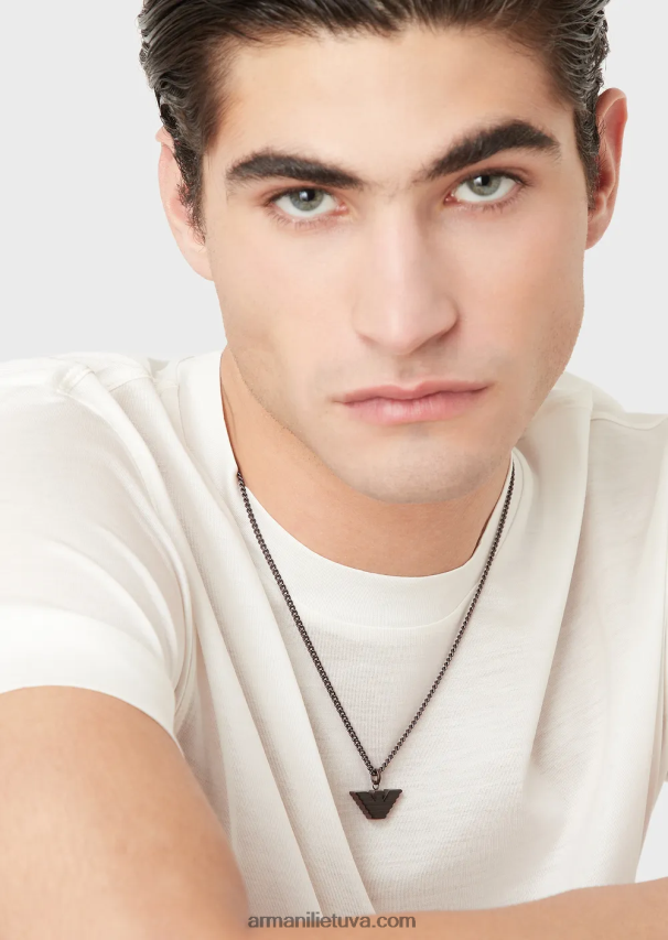 vyrų rudas Armani rudos ir juodos spalvos nerūdijančio plieno pakabukas karoliai 02482X2109