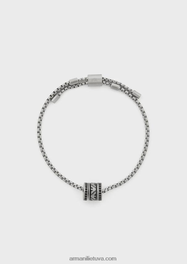 vyrų sidabras Armani juodo lako komponentų apyrankė 02482X2095