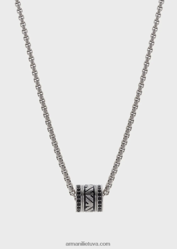 vyrų sidabras Armani juodo lako komponentų karoliai 02482X2094