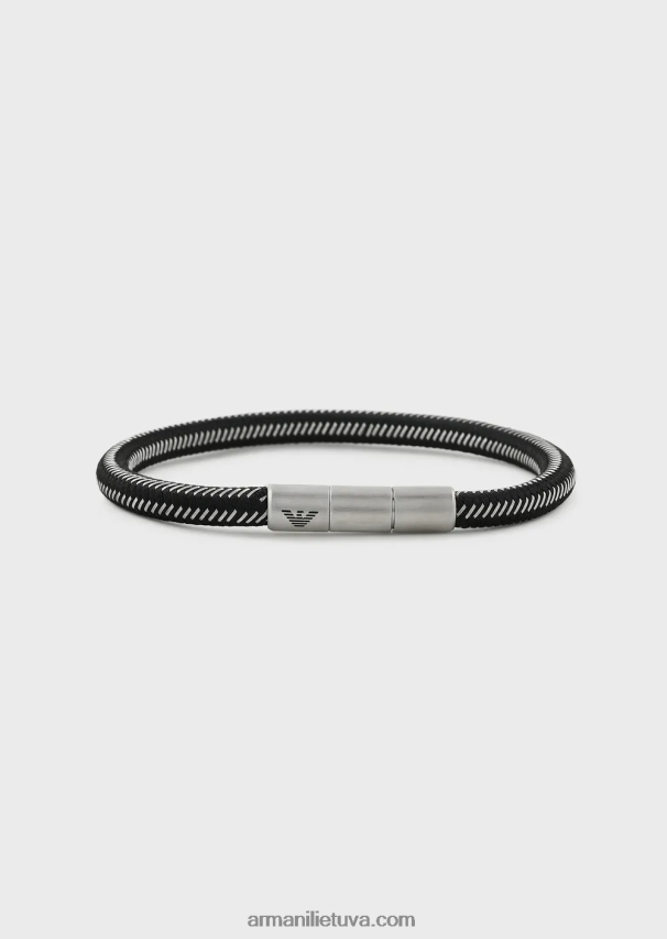 vyrų sidabras Armani juodo nailono ir nerūdijančio plieno id apyrankė 02482X2101