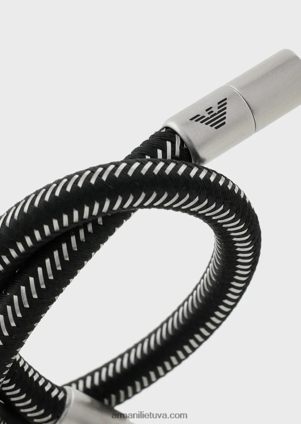 vyrų sidabras Armani juodo nailono ir nerūdijančio plieno id apyrankė 02482X2101