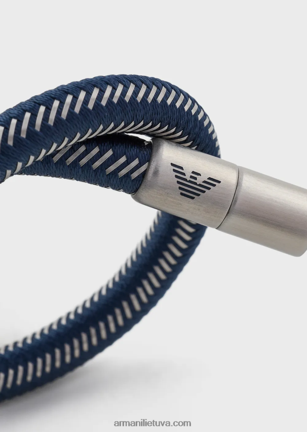 vyrų sidabras Armani mėlyno nailono ir nerūdijančio plieno id apyrankė 02482X2102