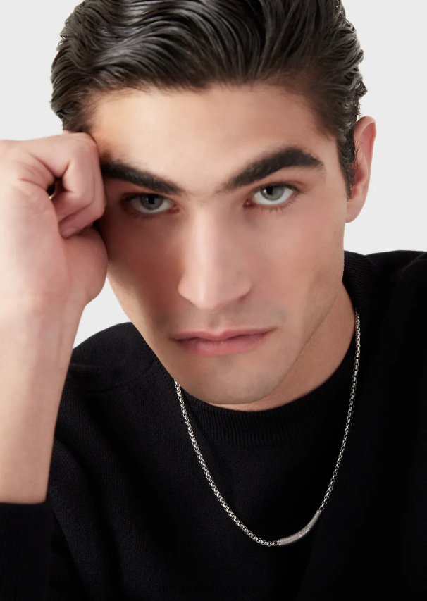 vyrų sidabras Armani nerūdijančio plieno id karoliai 02482X2077