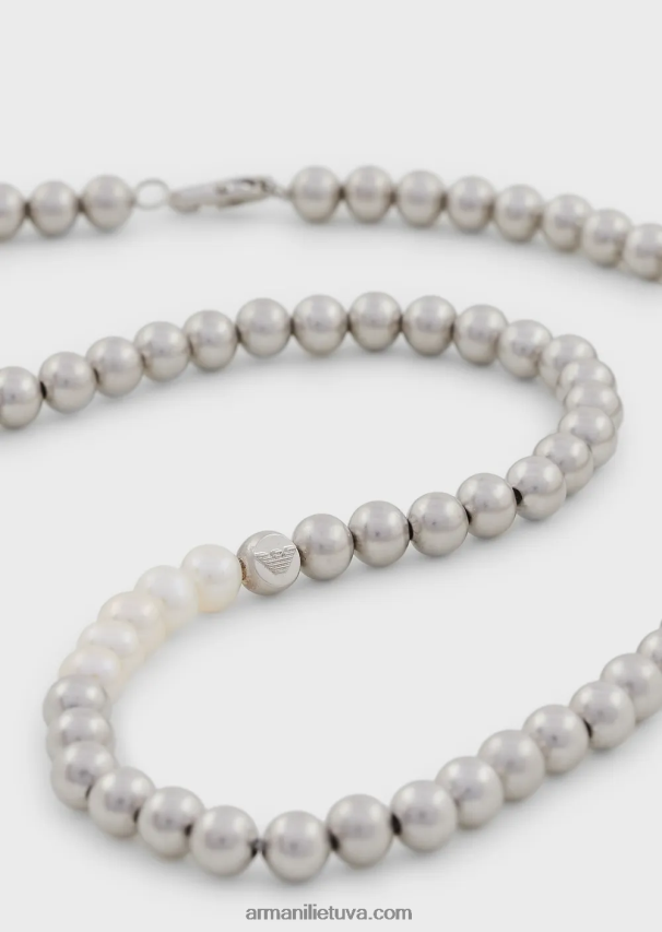 vyrų sidabras Armani sidabro atspalvio žalvario karoliukais papuoštas karoliai 02482X2091