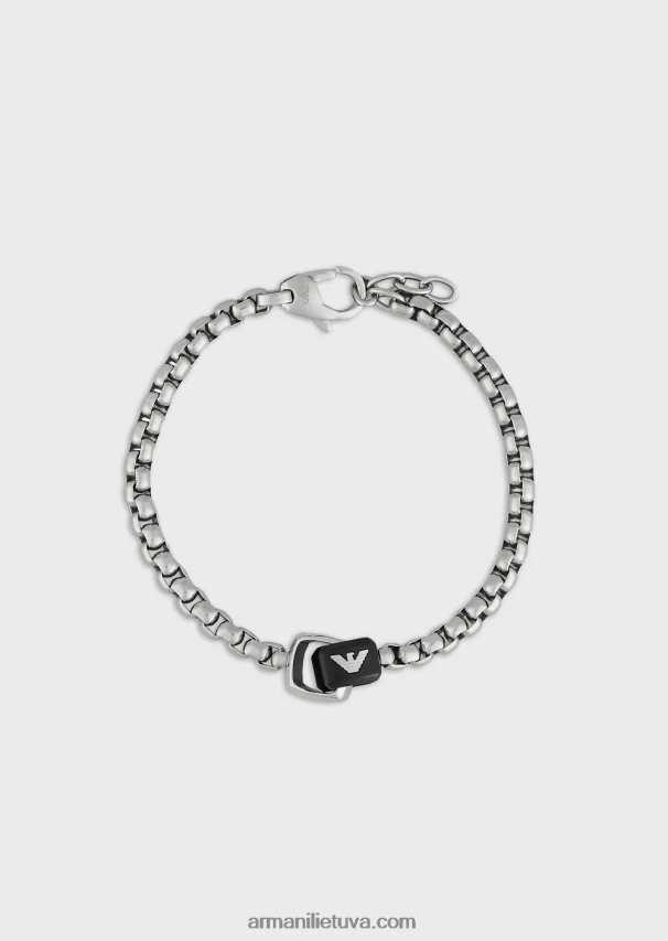 vyrų sidabro juoda Armani nerūdijančio plieno grandinės apyrankė 02482X2087