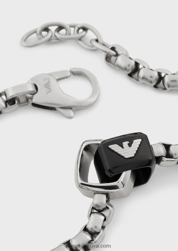 vyrų sidabro juoda Armani nerūdijančio plieno grandinės apyrankė 02482X2087