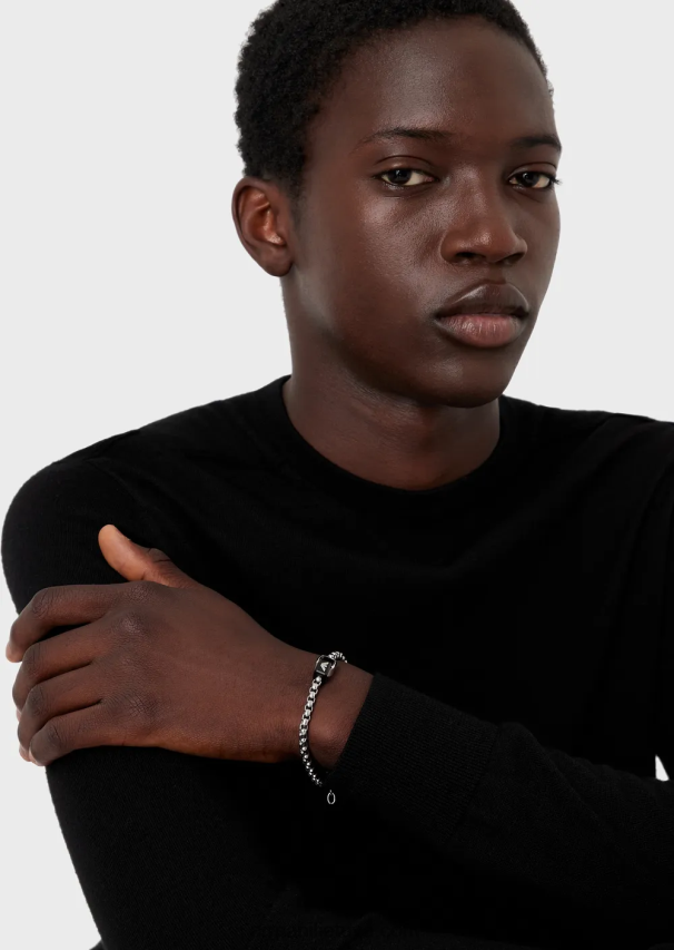 vyrų sidabro juoda Armani nerūdijančio plieno grandinės apyrankė 02482X2087