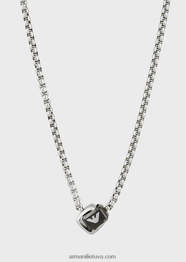 vyrų sidabro juoda Armani nerūdijančio plieno pakabukas karoliai 02482X2097