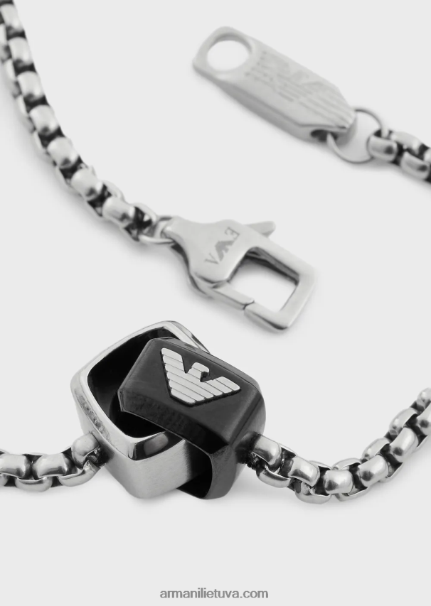 vyrų sidabro juoda Armani nerūdijančio plieno pakabukas karoliai 02482X2097