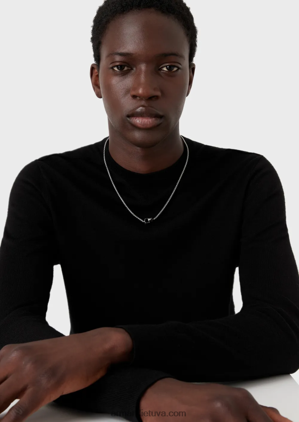 vyrų sidabro juoda Armani nerūdijančio plieno pakabukas karoliai 02482X2097