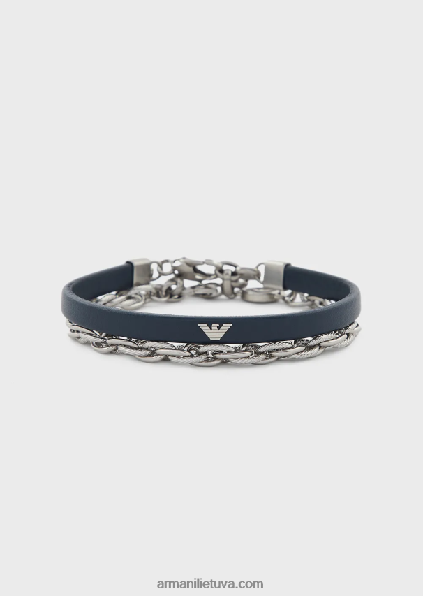 vyrų tamsiai mėlyna Armani mėlynos odos ir nerūdijančio plieno apyrankių rinkinys 02482X2079