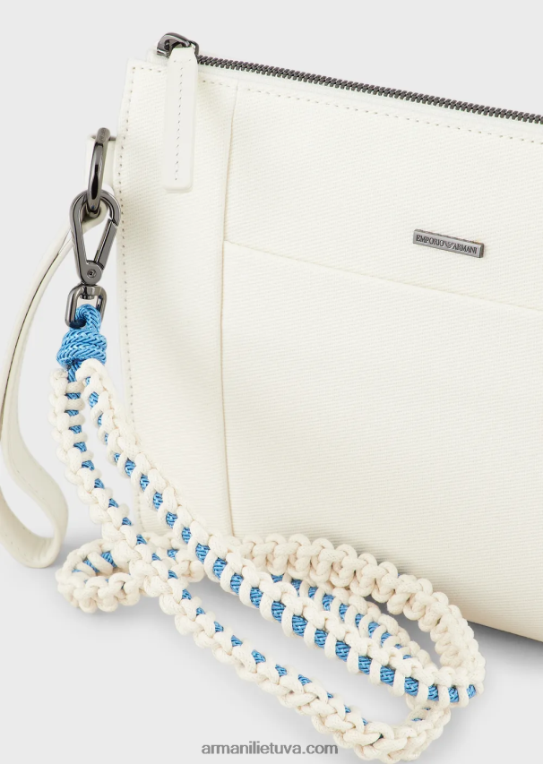 vyrų baltas Armani perdirbtas ruoželinis maišelis su odinėmis detalėmis 02482X2174