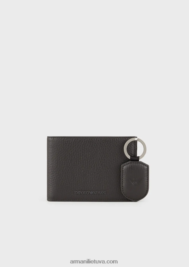 vyrų juoda 2 Armani Dovanų dėžutė su pinigine ir raktų pakabuku, pagaminta iš apvyniotos odos 02482X2189
