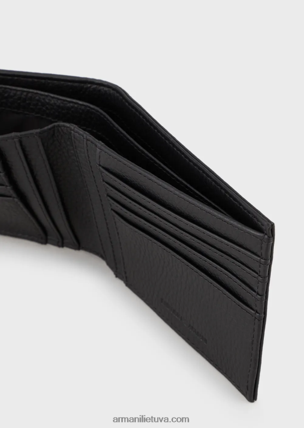 vyrų juodas Armani Dovanų dėžutė su pinigine ir raktų pakabuku, pagaminta iš apvyniotos odos 02482X2190