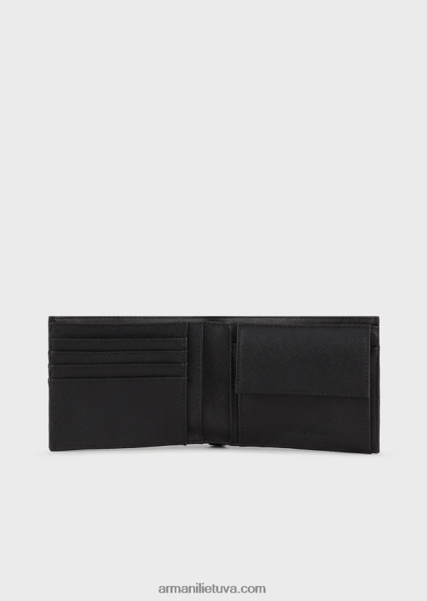 vyrų juodas Armani Regeneruotos odos piniginė kišenėje su erelio lėkšte 02482X2178