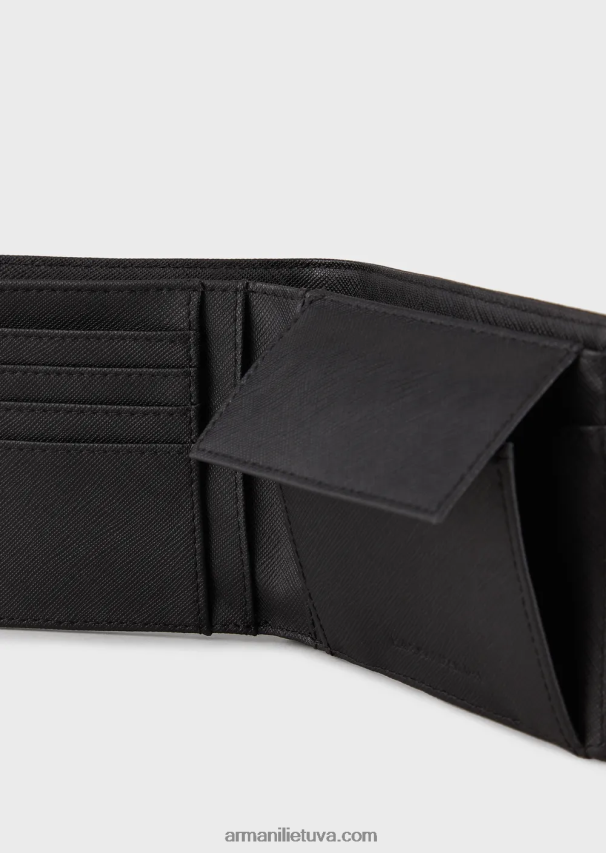 vyrų juodas Armani Regeneruotos odos piniginė kišenėje su erelio lėkšte 02482X2178