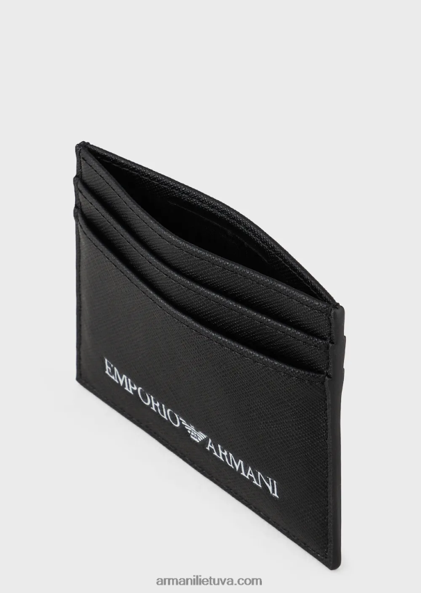 vyrų juodas Armani Saffiano-print regeneruotos odos kortelių laikiklis 02482X2203