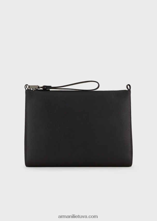 vyrų juodas Armani Saffiano-print regeneruotos odos maišelis 02482X2219