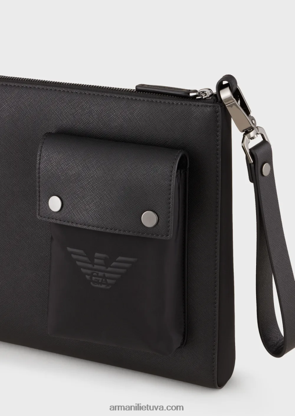 vyrų juodas Armani Saffiano-print regeneruotos odos maišelis 02482X2219
