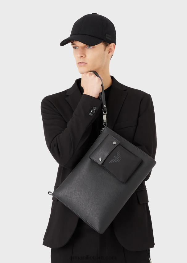 vyrų juodas Armani Saffiano-print regeneruotos odos maišelis 02482X2219