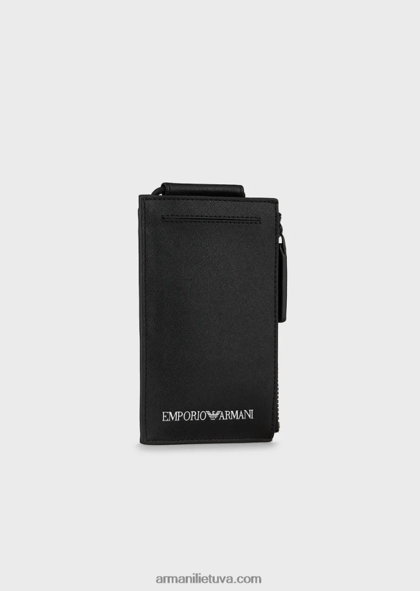 vyrų juodas Armani Saffiano print regeneruotos odos techninis dėklas su išorine kišene 02482X2206