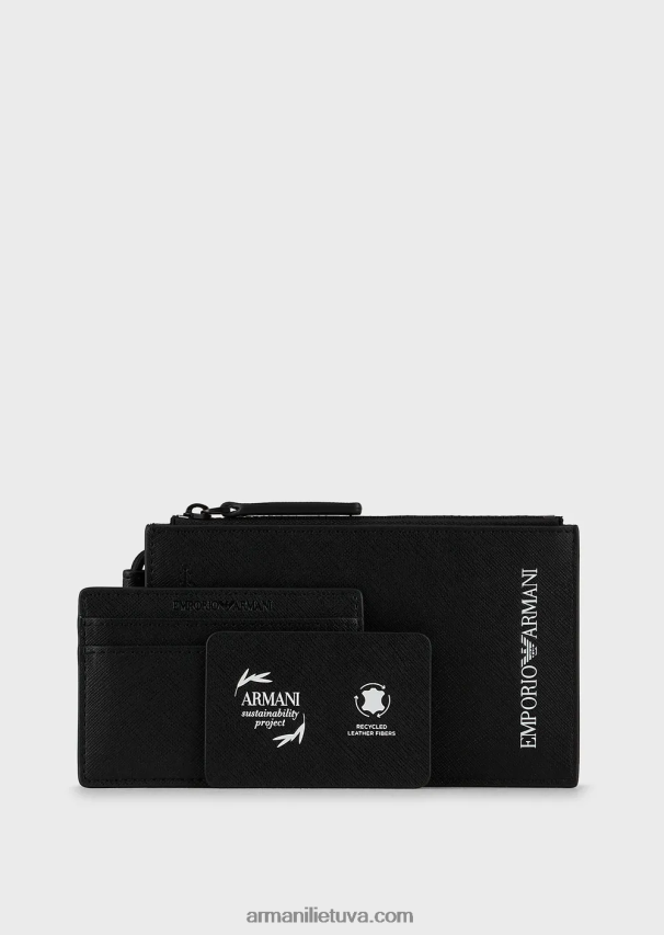 vyrų juodas Armani Saffiano print regeneruotos odos techninis dėklas su išorine kišene 02482X2206