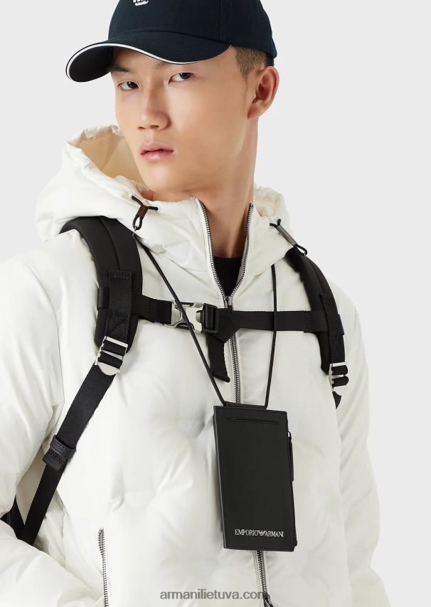 vyrų juodas Armani Saffiano print regeneruotos odos techninis dėklas su išorine kišene 02482X2206