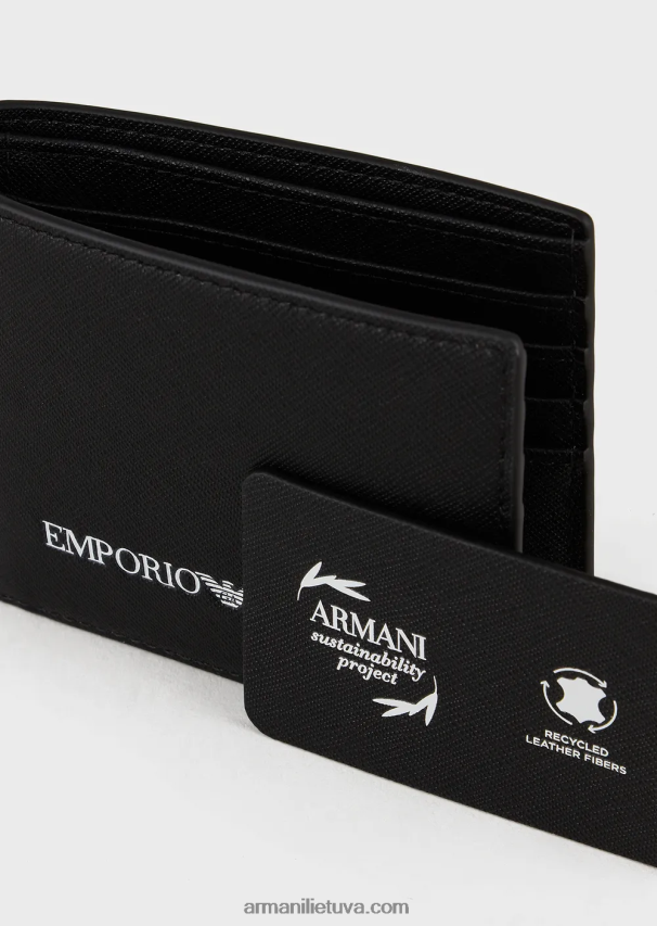 vyrų juodas Armani Saffiano rašto regeneruotos odos piniginė 02482X2204