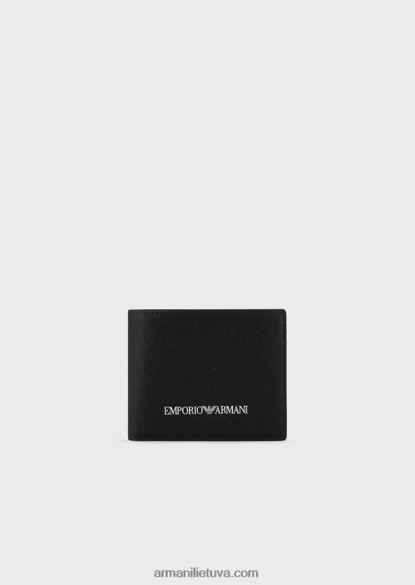vyrų juodas Armani Saffiano rašto regeneruotos odos piniginė su kišene monetai 02482X2202