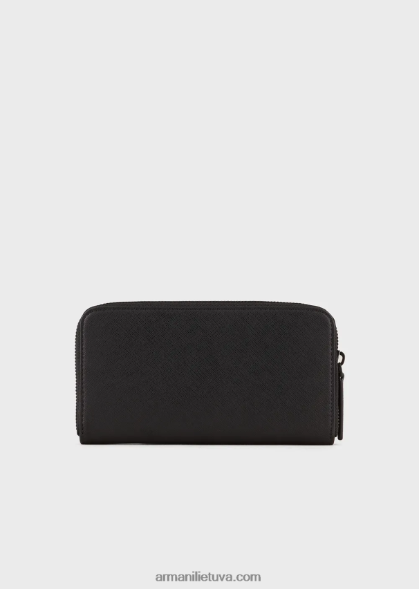 vyrų juodas Armani Saffiano rašto regeneruotos odos piniginė su užtrauktuku 02482X2205