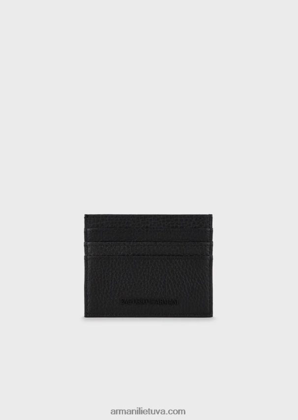 vyrų juodas Armani apverstas odinis kortelių laikiklis 02482X2194