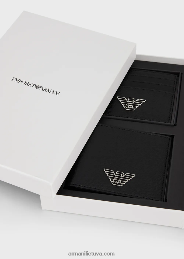 vyrų juodas Armani dovanų dėžutė su erelio plokštelės kortelių laikikliu ir pinigine 02482X2183