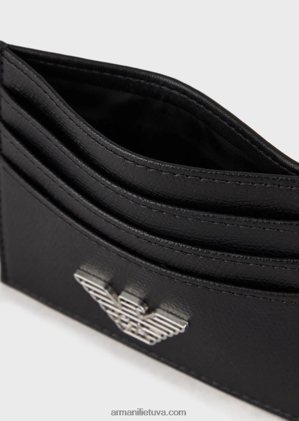 vyrų juodas Armani kortelės laikiklis su erelio plokštele 02482X2181