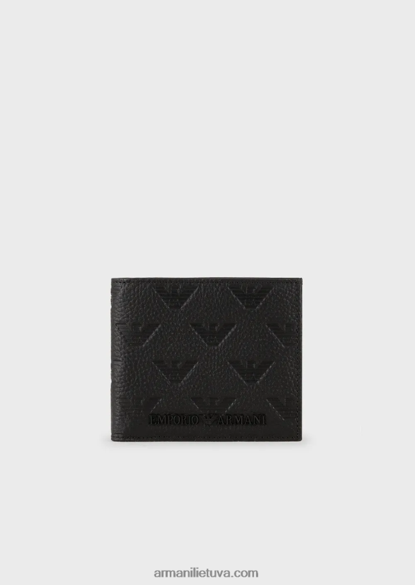 vyrų juodas Armani odinė monetų kišenė su reljefiniu ereliu 02482X2201