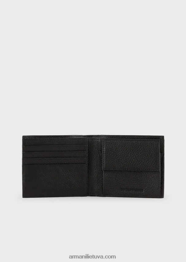 vyrų juodas Armani odinė monetų kišenė su reljefiniu ereliu 02482X2201