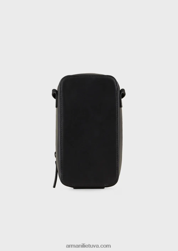 vyrų juodas Armani odinis iphone dėklas su logotipu ir dirželiu 02482X2218