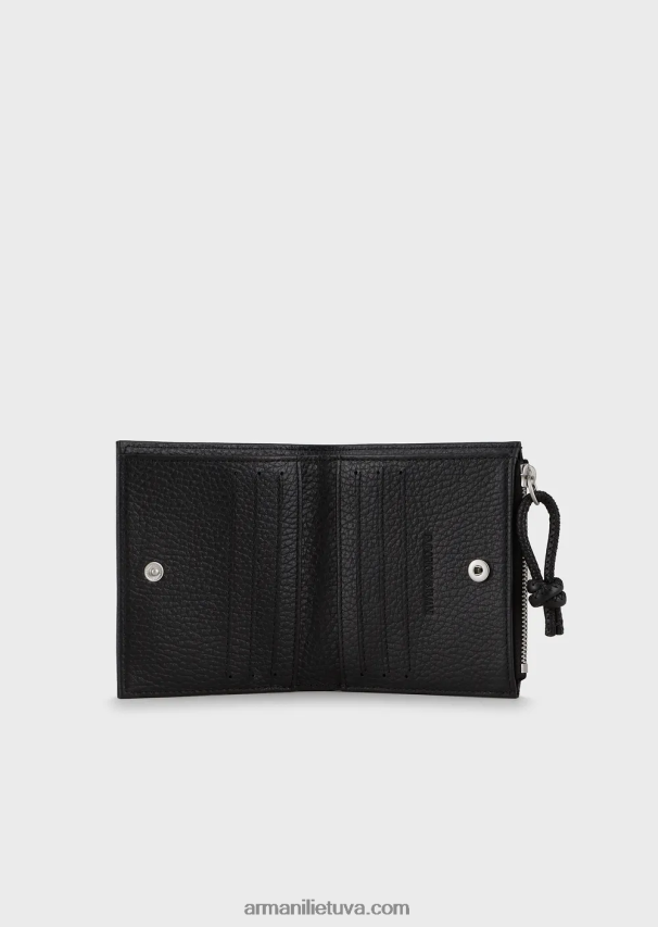 vyrų juodas Armani odinis kortelių laikiklis su užtrauktuku 02482X2188