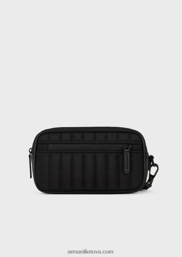 vyrų juodas Armani perdirbtas dygsniuotas ripstop nailono skalbimo maišelis 02482X2173