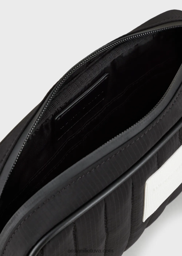 vyrų juodas Armani perdirbtas dygsniuotas ripstop nailono skalbimo maišelis 02482X2173