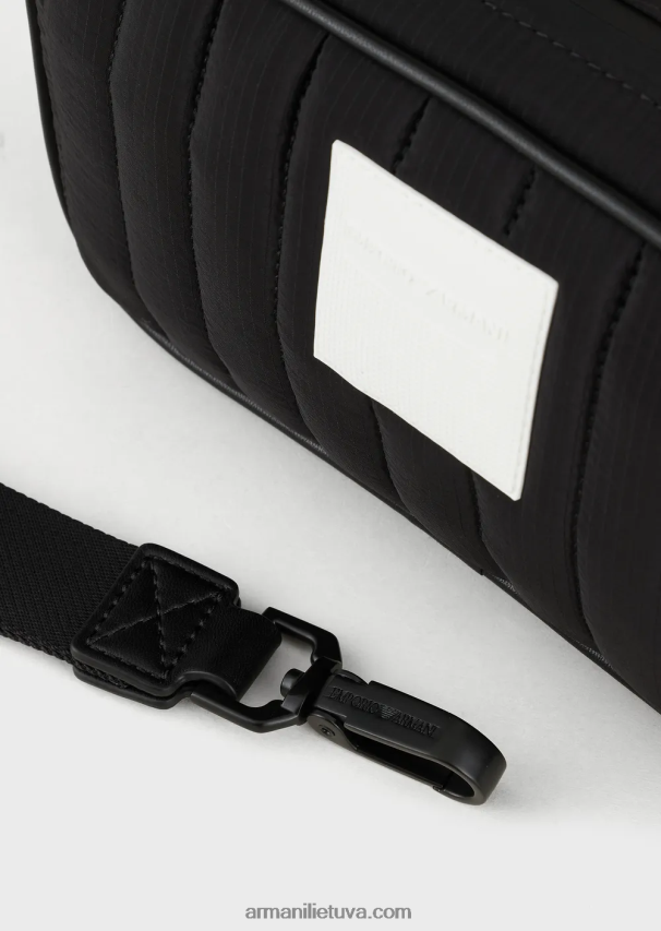 vyrų juodas Armani perdirbtas dygsniuotas ripstop nailono skalbimo maišelis 02482X2173